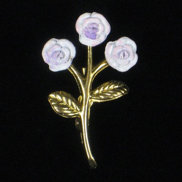 Vintage Estate Brooch 1 In Pin Jewelry Flower Purple Pink 1960s Goldtone MOD - Picture 2 of 5